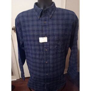 New Vtg Medium Preswick & Moore Long Sleeve Flannel Men's Shirt 100% Cotton Blue